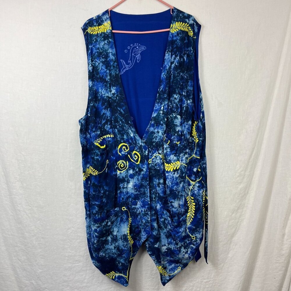 Reversible Batik Tropical‎ Double Breast Vest Womens 4X Plus Size Hawaiian Beach